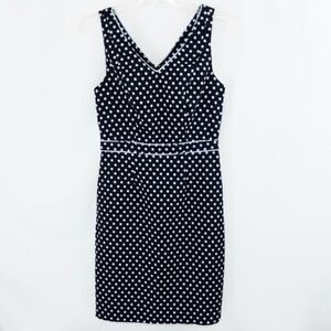 THE LIMITED Blue Sleeveless V-Neck Polka Dot Sheath Dress Size 6 Tall